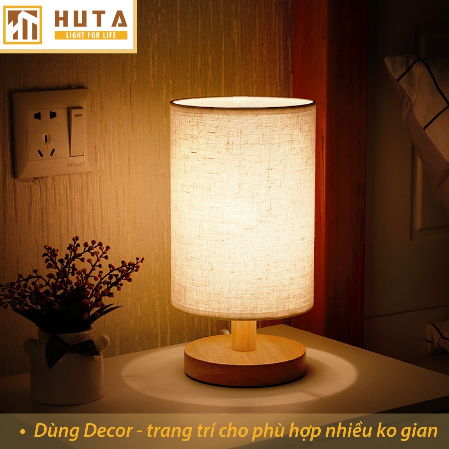 Đèn Ngủ Để Bàn Gỗ HUTA G1 Vintage Decor Trang Trí Phòng Ngủ, Đọc Sách Đầu Giường, Điều Chỉnh Độ Sáng, Bóng Led Sáng Vàng