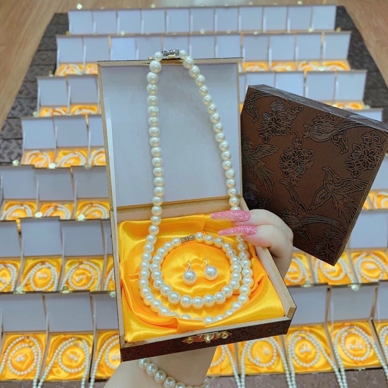Set Trang Sức Ngọc Trai 3 Món Dây Chuyền Vòng Tay Hoa Tai Sang Trọng