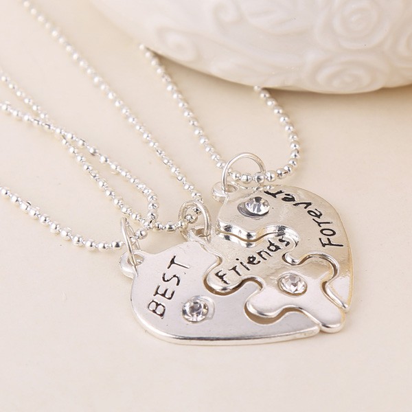 1 Bộ (3 Vòng cổ Mặt Nửa Trái Tim Đính Đá Mạ Bạc