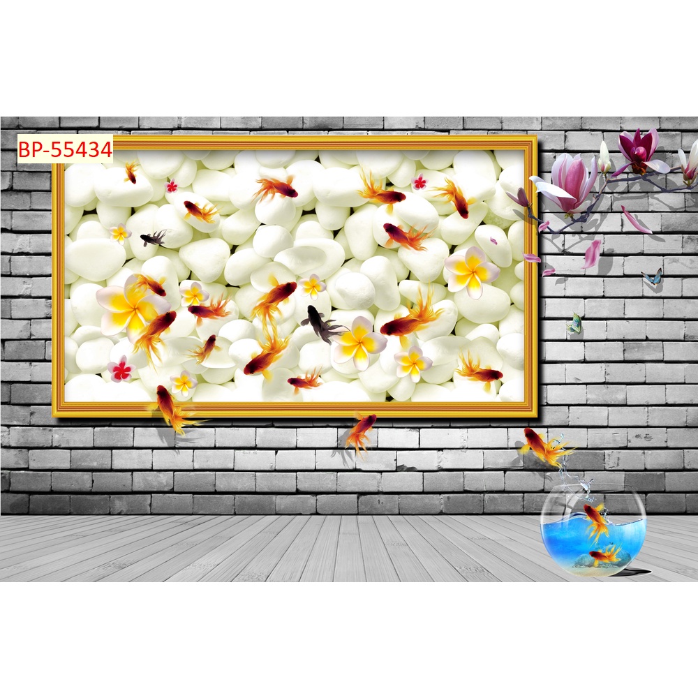 Tranh Cá Chép và Hồ Sen dán tường 3D thiết kế đa dạng, độc đáo