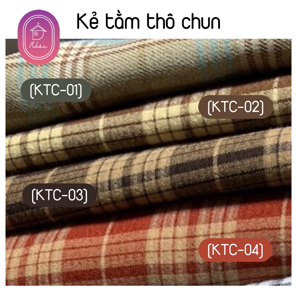 Vải kẻ tằm thô chun phong cách Hàn Quốc kẻ ô chất mát, độ nhăn siêu ít lên đồ mặc cực chất