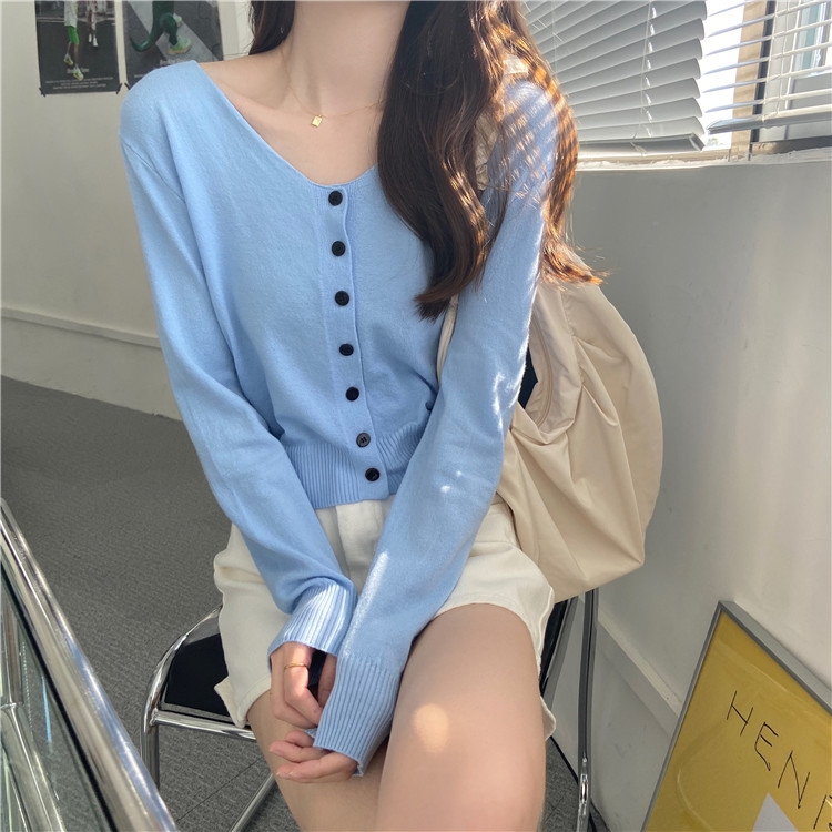 SUXI Áo Cardigan Dệt Kim Tay Dài Lưng Cao Màu Trơn Thời Trang Mùa Thu Cho Phái Nữ