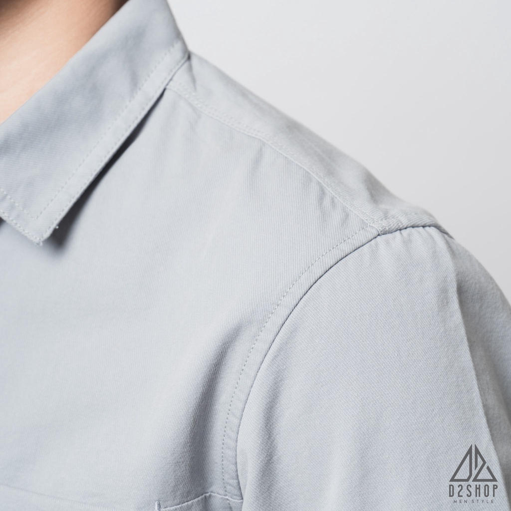 Áo sơ mi nam D2shop, áo sơ mi dài tay nam, vải xéo, túi mổ, màu xanh dương