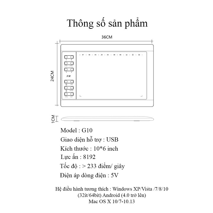 Bảng Vẽ điện tử thông minh G-10 Cao cấp, màn 10x6 inch, tương thích Window, Mac và Android, Hỗ trợ Dạy Học Online