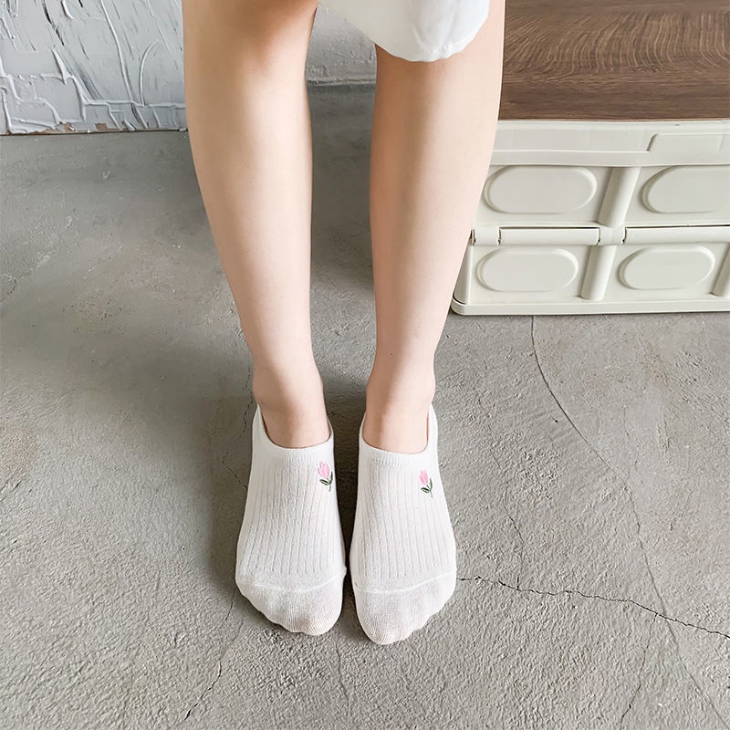 Vớ Cotton Mỏng Màu Trắng Cổ Thuyền In Hoạt Hình Chống Trượt Không Bị Rối Phong Cách Nhật Bản Thời Trang Mùa Hè Cho Nữ