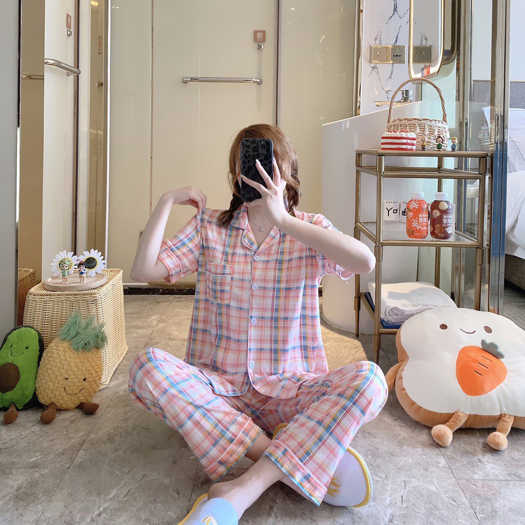 Bộ đồ mặc nhà Pijama họa tiết caro CiCi