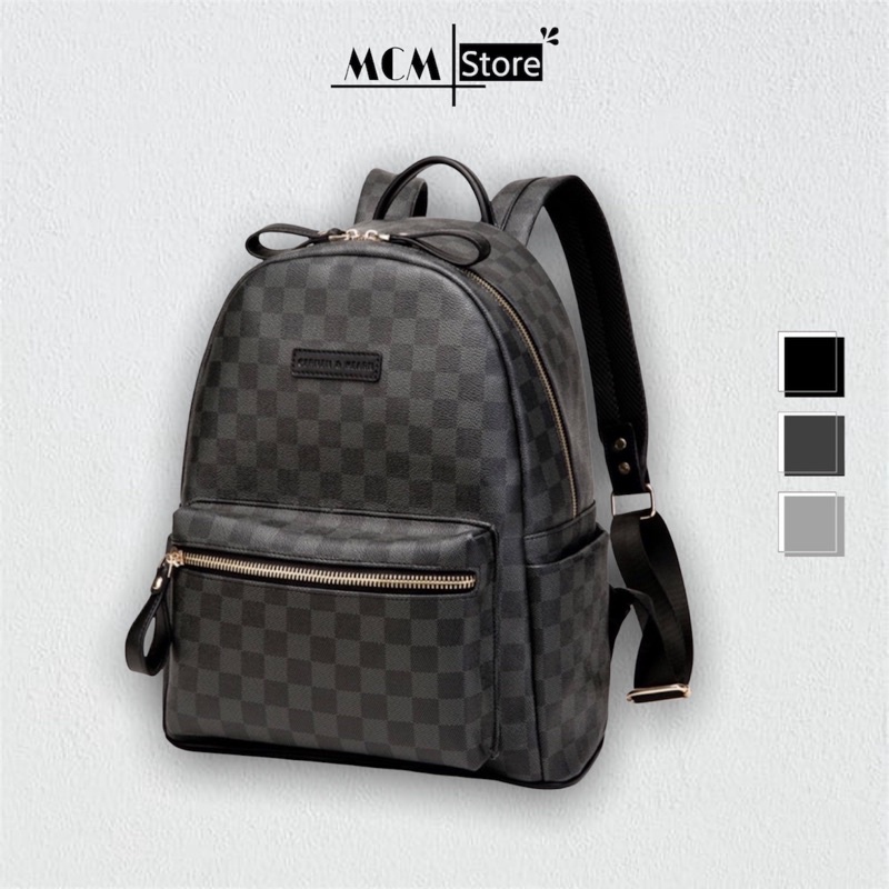 Balo Da Nam Nữ Thời Trang Phong Cách Hoạ Tiết Caro, Balo Da Cao Cấp Phong Cách Thiết Kế Độc Đáo