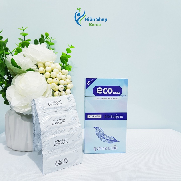 Bao cao su siêu mỏng trơn Eco Dom thái lan nhiều gel bôi trơn kéo dài thời gian chống xuất tinh sớm