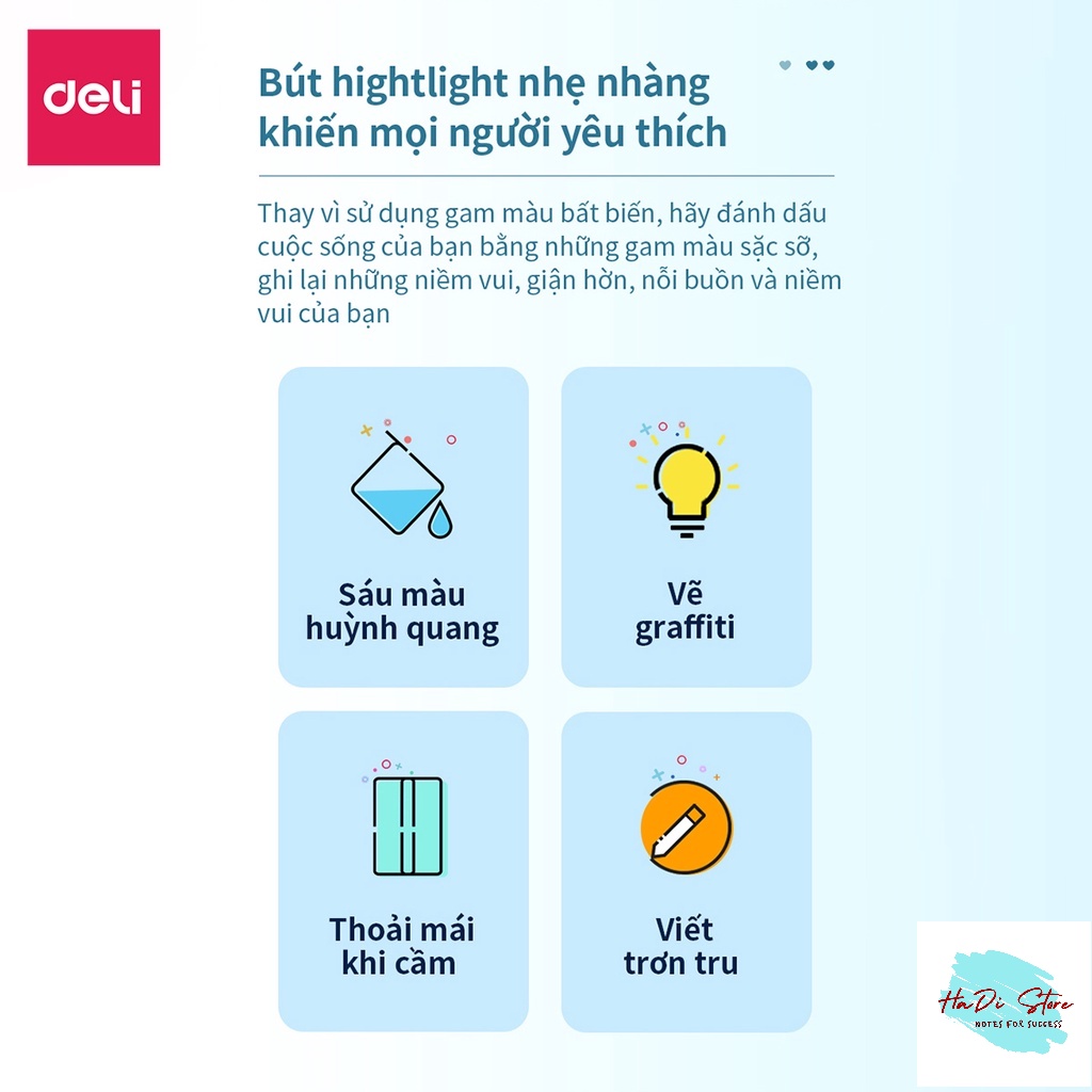 Bộ 6 bút highlight dấu dòng dạ quang DELI-S624