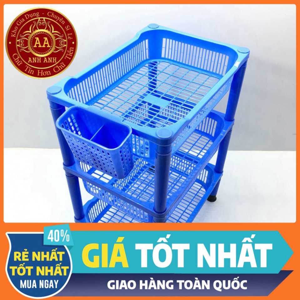 Giá để bát⚡️FREESHIP⚡️ Kệ bát nhựa 2 3 tầng Việt Nhật màu xanh có ống đũa.Kệ để đồ đa năng.