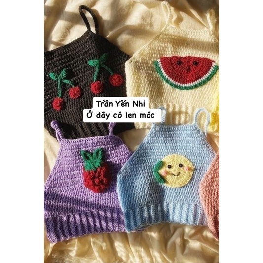 ÁO CROPTOP LEN MÓC - handmade - áo thủ công len móc Trái cây và Phụ Kiện - áo len móc dưa hấu nho cam dâu
