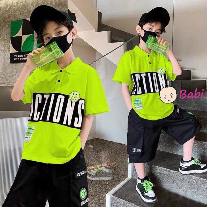 Bộ Cho Bé Trai Tay Ngắn Cổ Trụ Quần Túi Hộp Sành Điệu (6 - 14 tuổi)