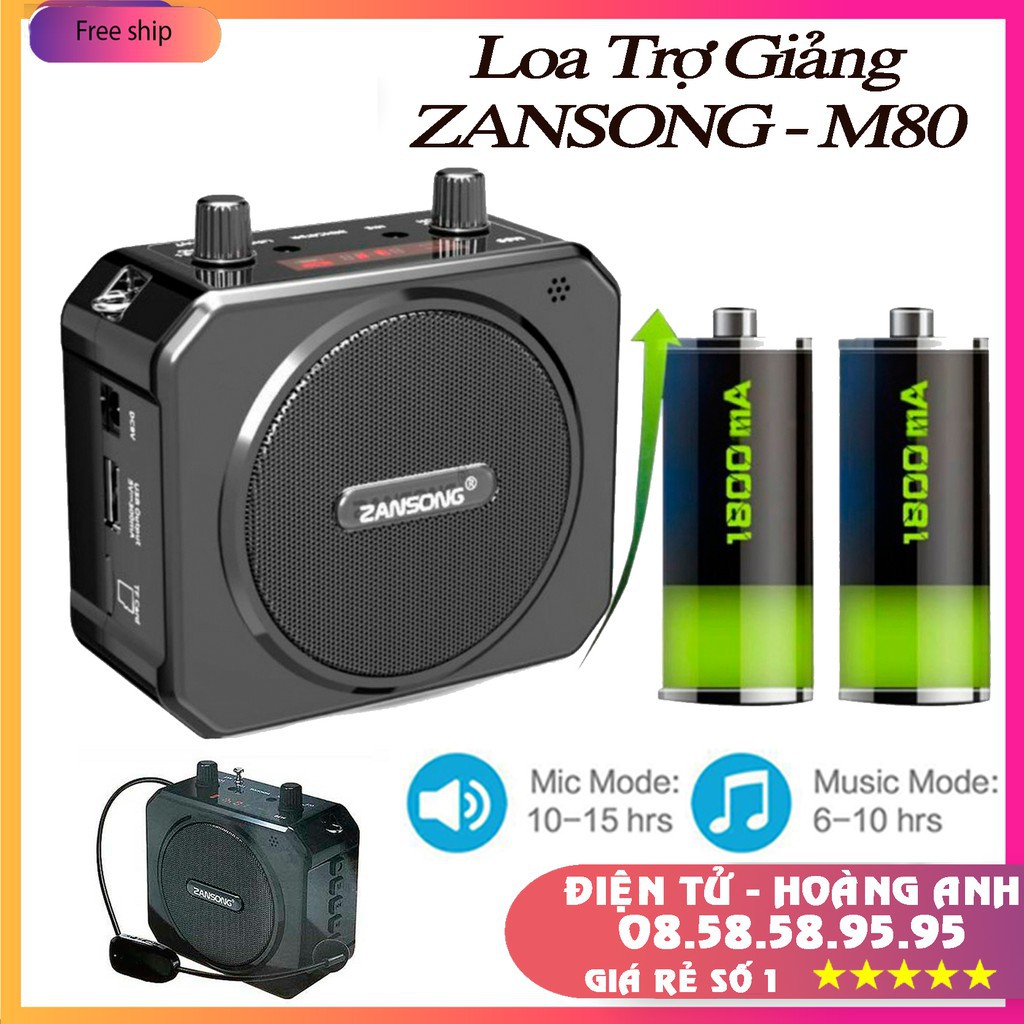 Máy trợ giảng zansong M80  loa trợ giảng dòng micro không dây bluetooth đài fm