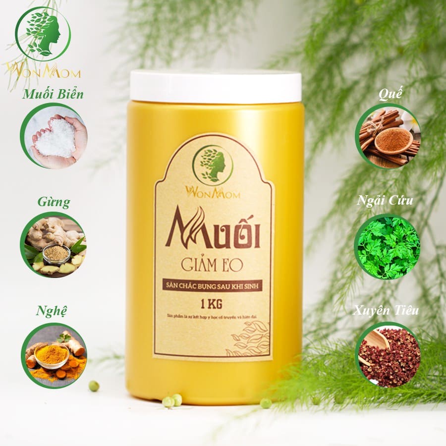 [CHÍNH HÃNG WONMOM] COMBO MUỐI THẢO MỘC 1KG + ĐAI QUẤN MUỐI GIẢM EO CHO MẸ SAU SINH WONMOM – GIẢM EO SAU SINH