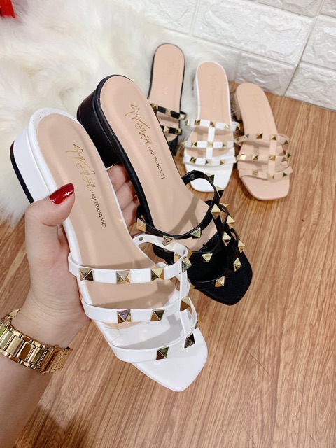 (Th6/2019) Guốc 2p quai tán đinh Valentino. (3 màu)