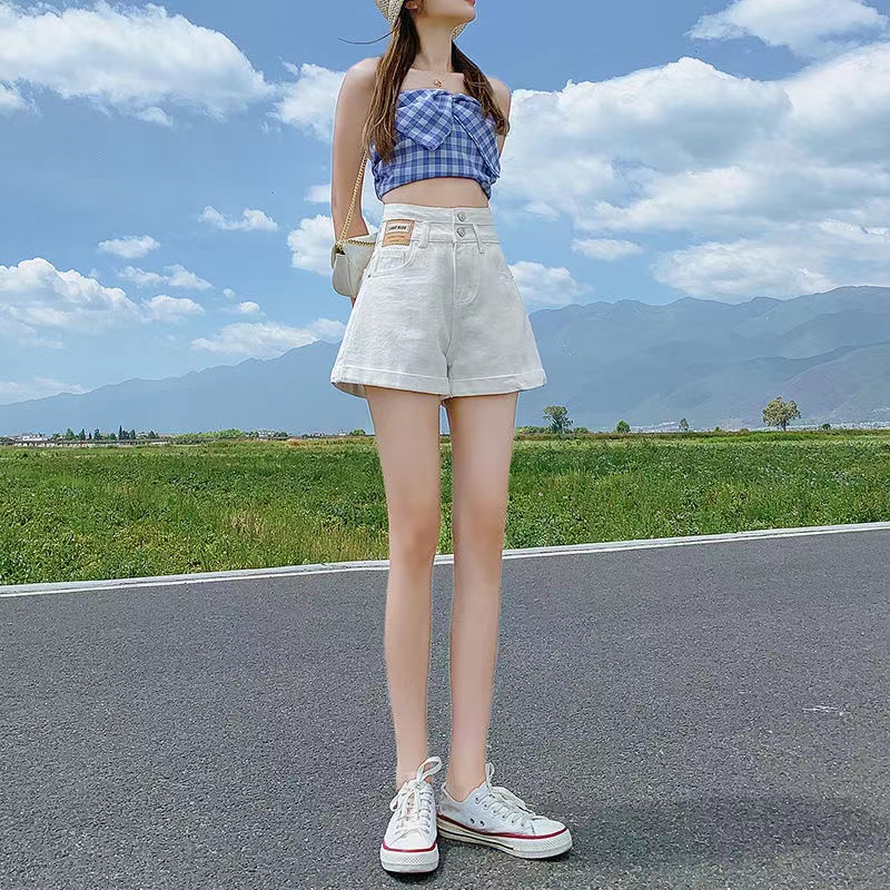 Quần Short Denim Lưng Cao Phong Cách Hàn Quốc Đơn Giản Dành Cho Nữ