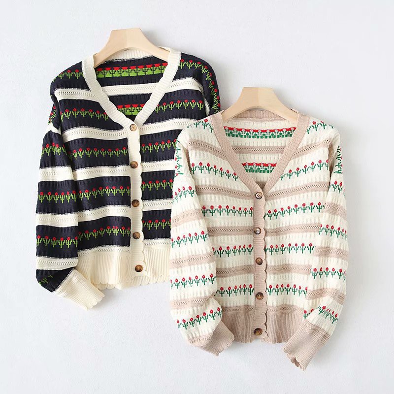 Áo Khoác Cardigan Dệt Kim Đính Hoa Xinh Xắn Cho Nữ