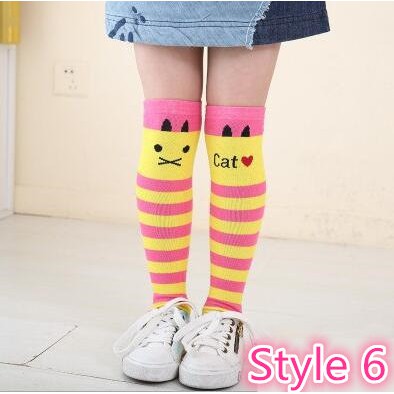 SMY Vớ ống dài 40cm bằng cotton chất lượng cao trang trí họa tiết mèo dễ thương 6 kiểu tùy chọn dành cho bé gái