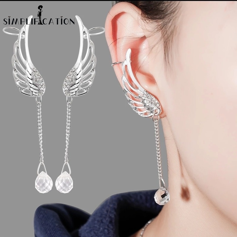 Bông Tai Hình Cánh Thiên Thần Bằng Hợp Kim Phối Tua Rua Thời Trang Sang Trọng Cho Nữ