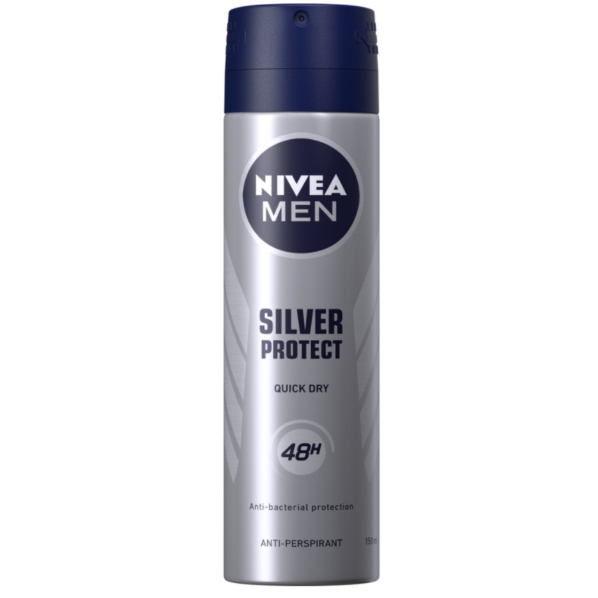 Xịt ngăn mùi và ngừa vi khuẩn NIVEA MEN Silver Protect 150ml - Hàng Chính Hãng
