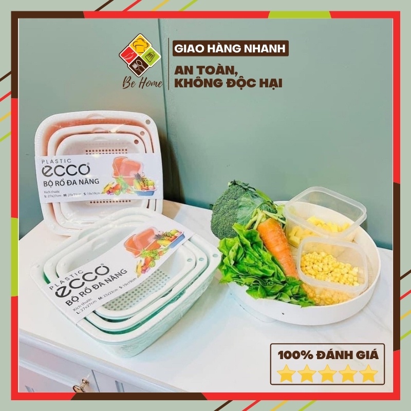 Thau rổ Ecoco BEHOMEMALL Bộ rổ nhựa vuông 6 món Việt Nhật dày đẹp