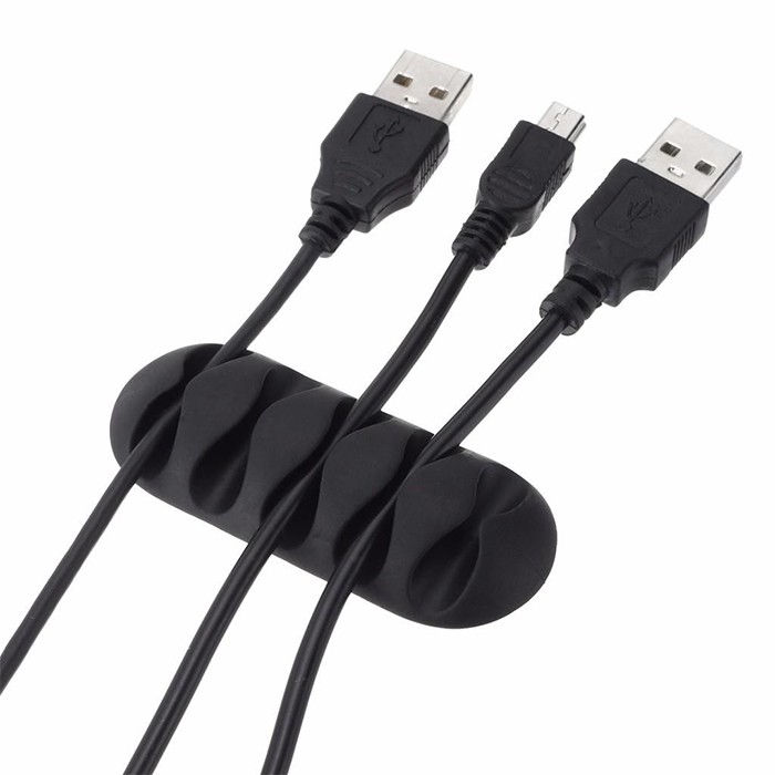Miếng silicon kẹp giữ dây cáp sạc điện thoại, dây cáp USB, dây điện dán tường hoặc dán bàn làm việc thông minh màu đen | BigBuy360 - bigbuy360.vn