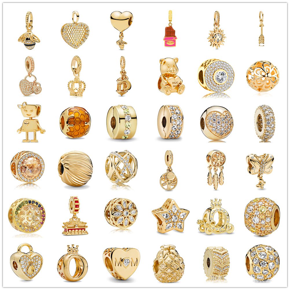 925 Sterling Silver Metal Bead Zirconia Gold Foaming Charm Fit Original Pandora Charms Silver 925 Bracelet Diy Women Jew