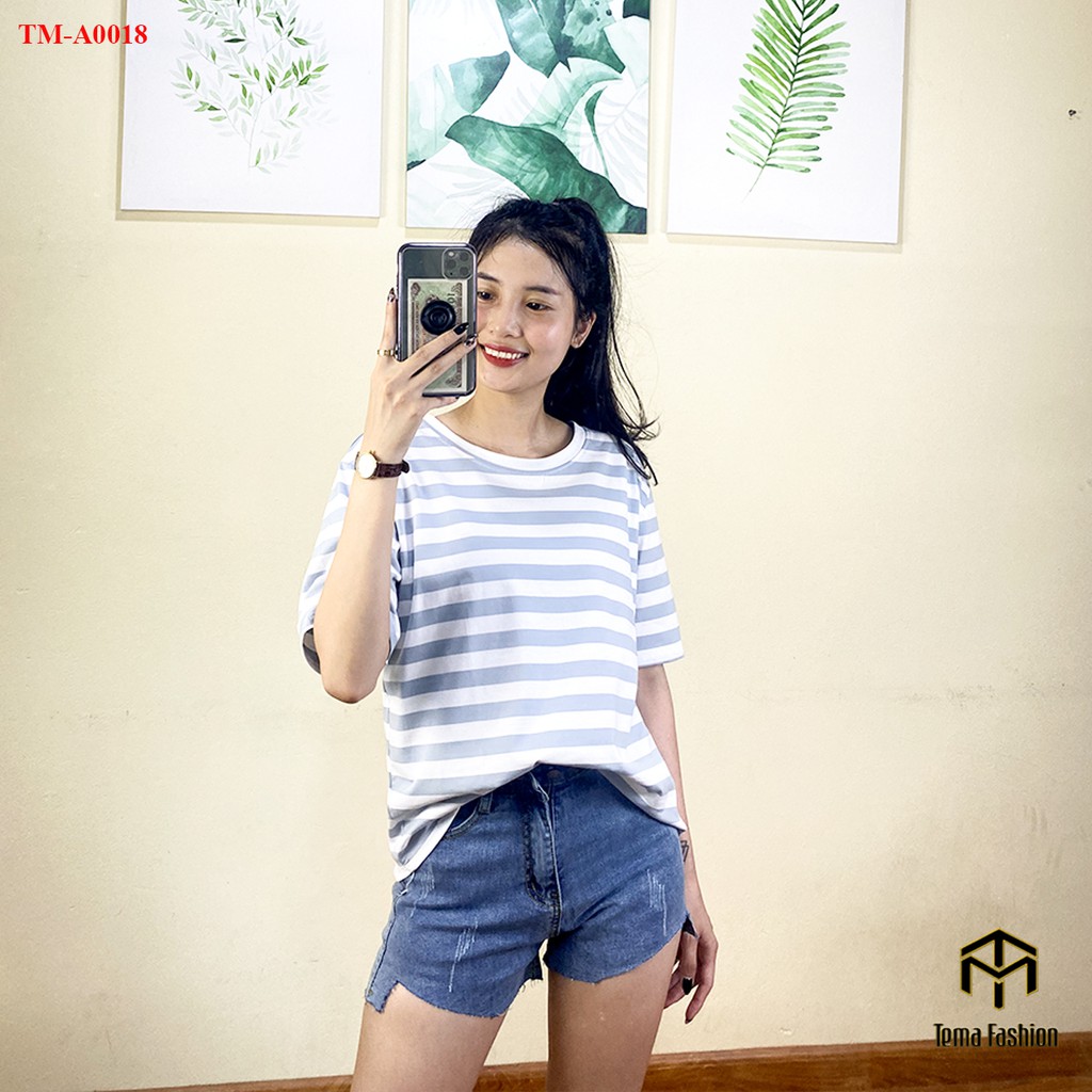 Áo phông nữ TEMA - Áo thun nữ tay lỡ kẻ ngang cổ tròn chất cotton siêu mát | BigBuy360 - bigbuy360.vn
