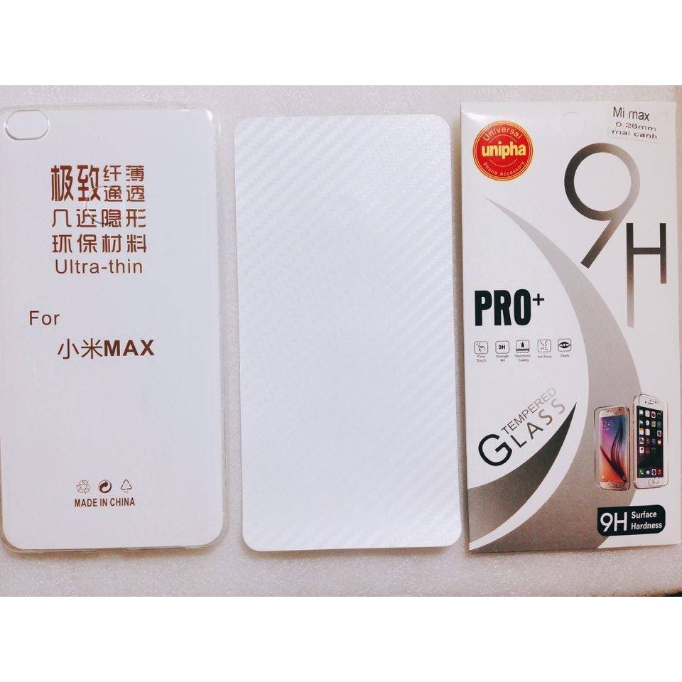 Combo dán cacbon và kính cường lực xiaomi mimax ( tặng ốp silicon )