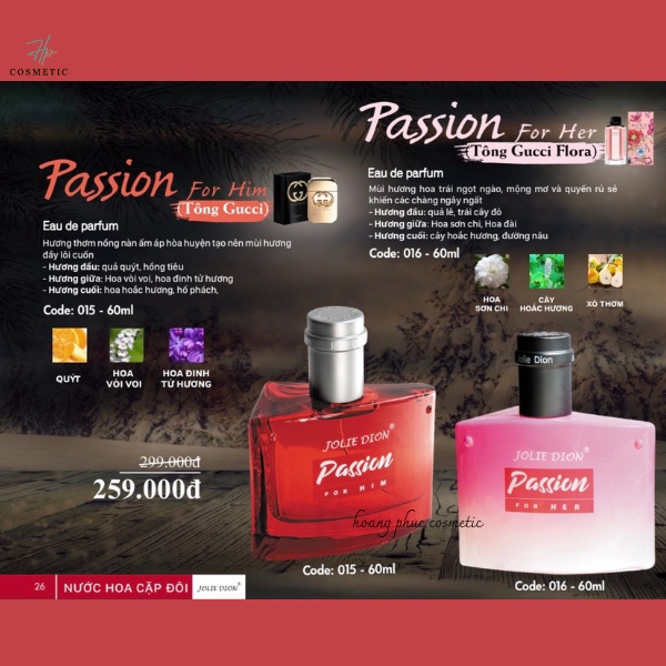 Nước hoa nam chính hãng thơm lâu Singapore  Passion - Jolie Dion  60ml
