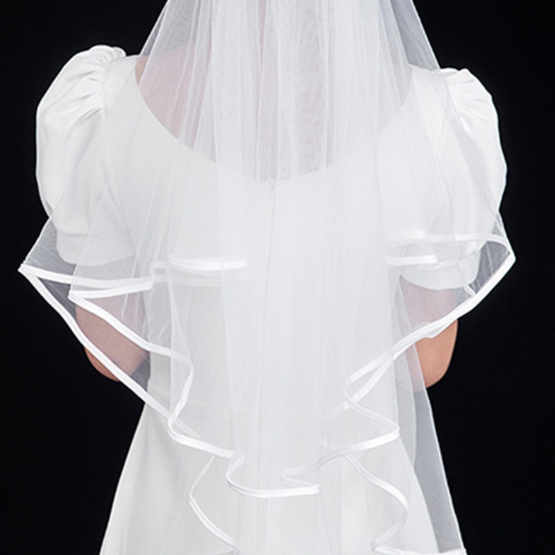 Mạng Che Mặt 2 Lớp Bằng Vải Tuyn Viền Ruy Băng Ngắn Dành Cho Cô Dâu