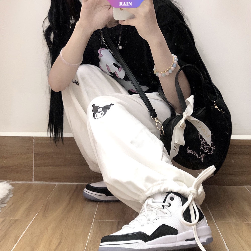 Quần Ống Rộng Mỏng Lưng Cao Họa Tiết Hoạt Hình Sanrio Hello Kitty Kuromi Thời Trang Xuân Thu Cho Nữ [RAIN]