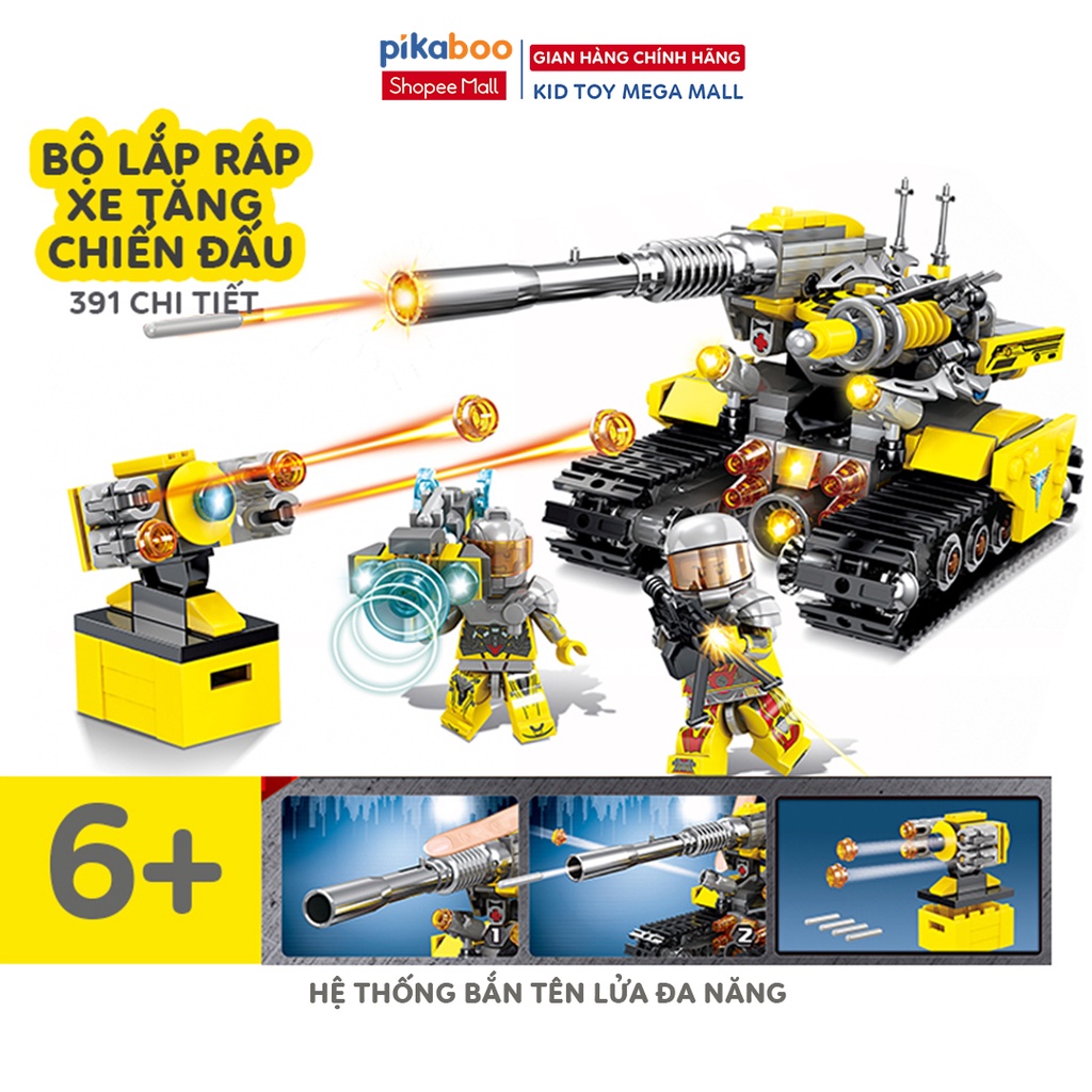 Bộ đồ chơi lắp ráp xếp hình phương tiện chiến đấu Pikaboo 295-391 chi tiết bằng nhựa ABS cao cấp có pháo bắn tên lửa