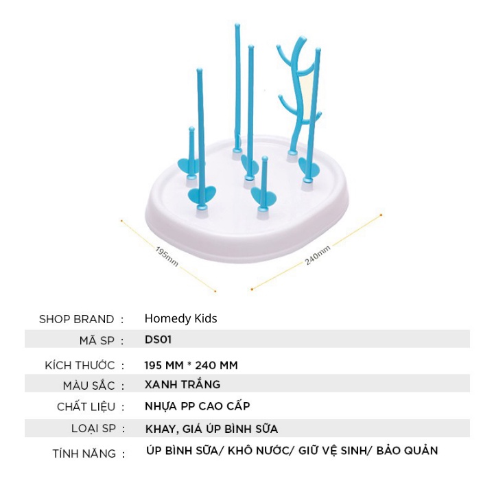 Giá úp bình sữa khay úp núm vú ly cốc hình cây cao cấp vệ sinh an toàn cho bé Homedy.kids