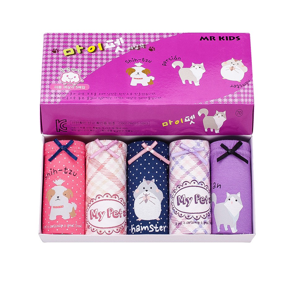 Set 5 quần lót bé gái Hàn Quốc 100% vải cotton thoáng mát, an toàn cho sức khỏe của bé mẫu My Pet Thú Cưng