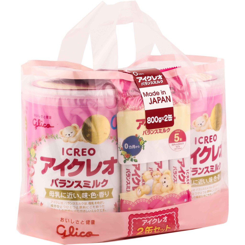Combo 2 Lon Sữa Glico Icreo Balance Milk   Kèm 5 Thanh Sữa