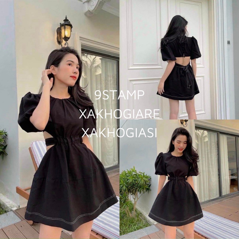 (CLIP THẬT) Đầm hở lưng dự tiệc thắt eo sau Anna ĐEN