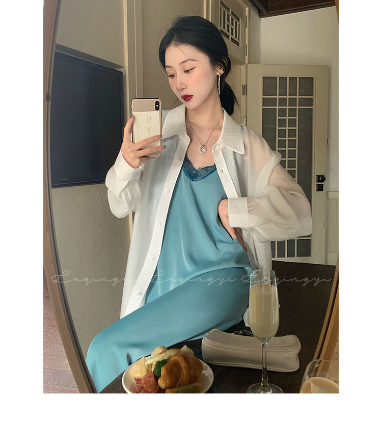 Đầm ngủ hai dây dáng chữ A cổ chữ V sâu thiết kế mới thời trang mùa hè theo phong cách hàn quốc