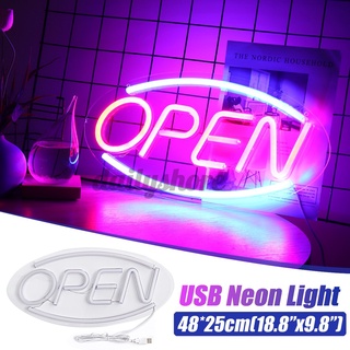 Bảng hiệu đèn neon chữ Open cổng cắm USB dùng trang trí quán bar
