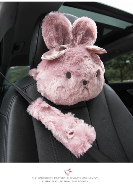 Set Gối Tựa Lưng Xe Hơi, Tựa Đầu Bọc Dây Thỏ Hồng ❤️️FREESHIP ❤️ Gối Tựa Lưng Xe Hơi Chính Hãng Cao Cấp