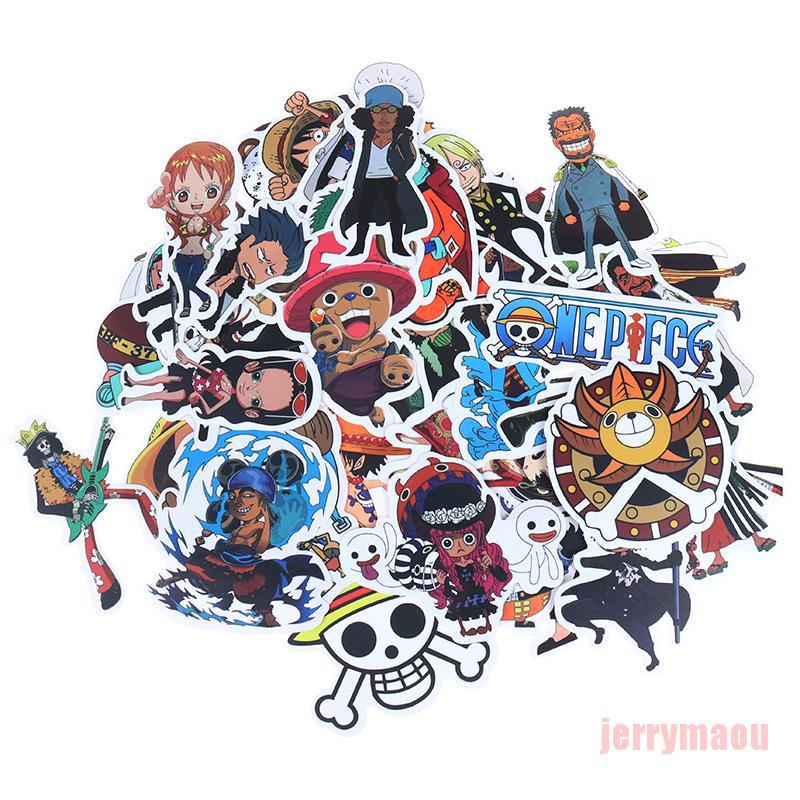 Bộ 50 Miếng Dán Trang Trí Xe Hơi / Ván Trượt / Laptop Họa Tiết Hoạt Hình One Piece Luffy