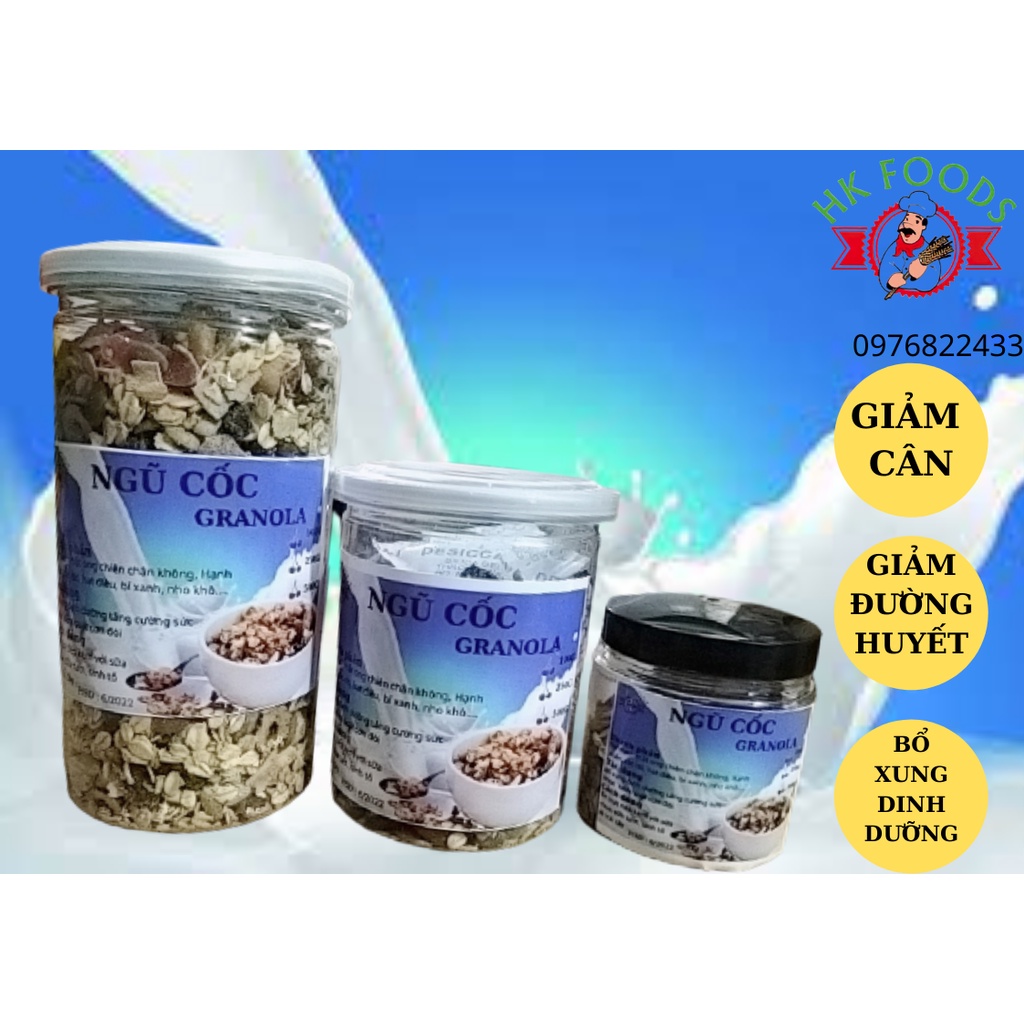 Ngũ cốc Granola YẾN MẠCH PHUN CHÂN KHÔNG MẬT ONG HŨ 500g -HKFoods- ăn vặt văn phòng