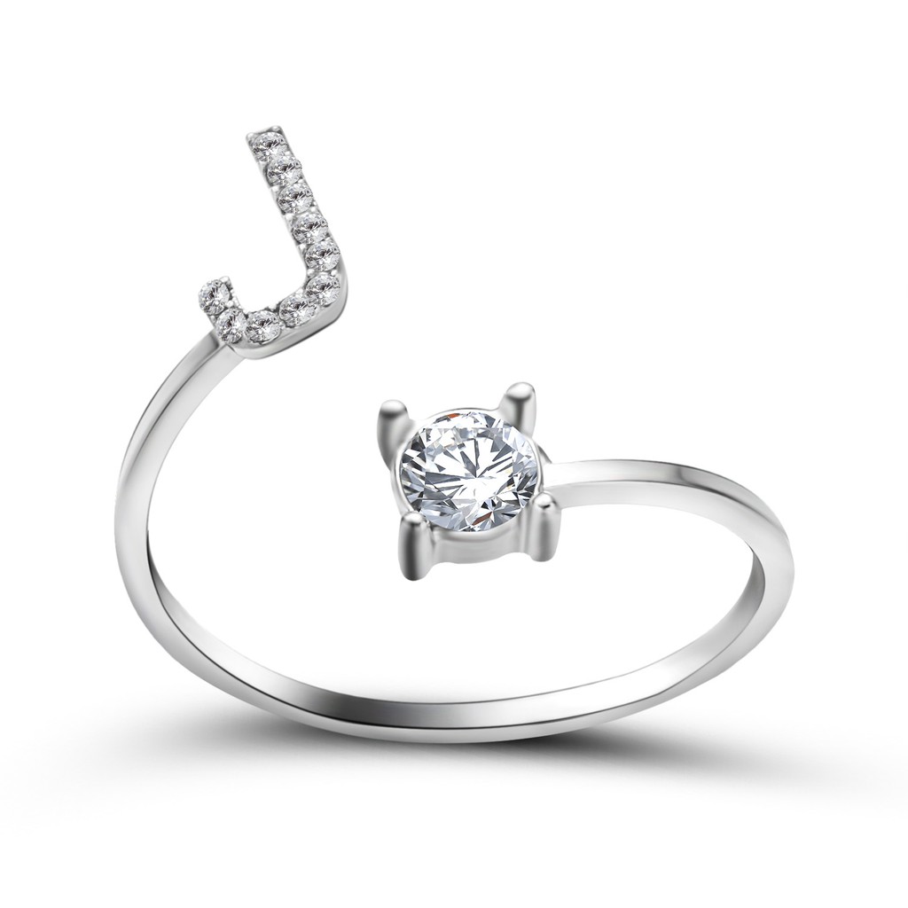 Nhẫn hở GMAI điều chỉnh được mặt 26 chữ cái Tiếng Anh tùy chọn đính kim cương giả thời trang dành cho nữ