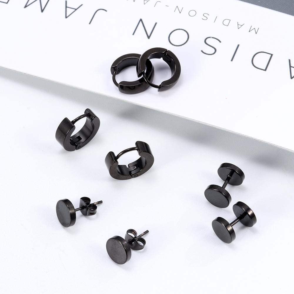 Set 4 Đôi Khuyên Tai Dạng Thanh Tạ Bằng Thép Màu Đen Phong Cách Gothic Cho Nam Và Nữ