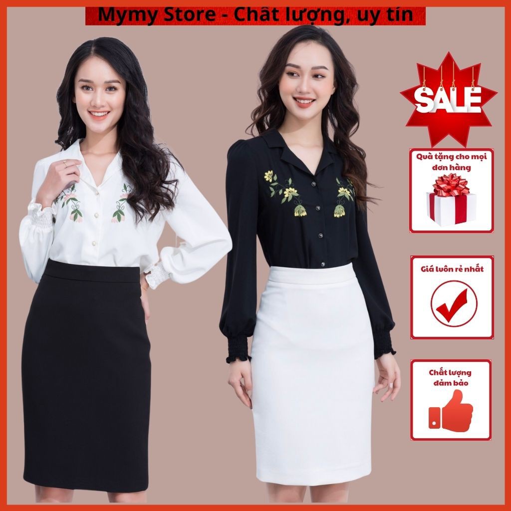 Áo sơ mi công sở nữ cao cấp, sơ mi thiết kế cổ ve, tay bồng nhẹ chất tằm lụa mềm mại