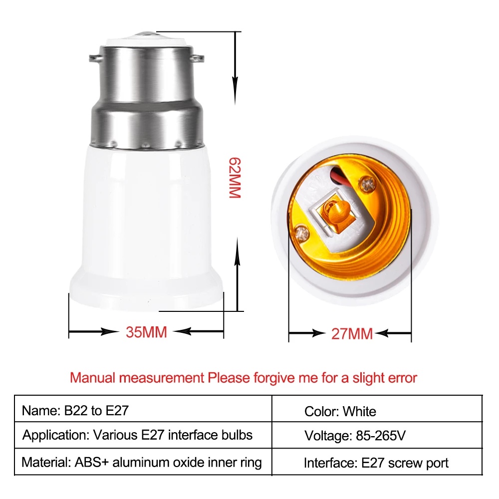 B22 To E27 Conversion Lamp Holder Adapter for Home Lighting Fixtures