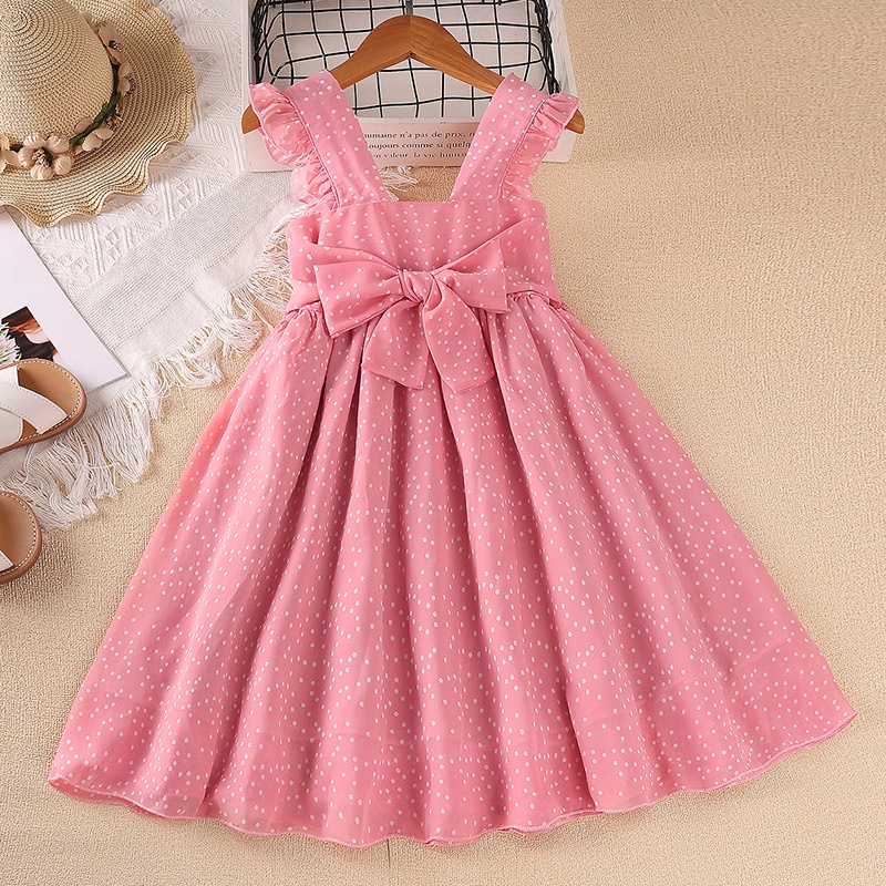 Đầm hai dây chữ A SIYYIS cổ vuông chất liệu chiffon họa tiết chấm bi phong cách Hàn Quốc thời trang cho bé gái 5-12 tuổi Quần áo Trẻ Em Váy Bé Gái Váy Công Chúa Bé Gái