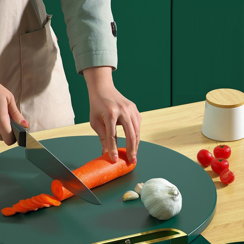 Thớt nhựa PE đa năng chống nấm mốc kháng khuẩn, Hình Tròn 33cm có tay cầm