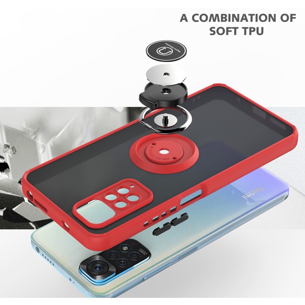 Ốp Điện Thoại Dạng Giáp Cứng Nhám Chống Sốc Có Vòng Đỡ Nam Châm Cho Xiaomi Redmi Note 11 11S 10 10S 9 Pro 4G 5G Note11