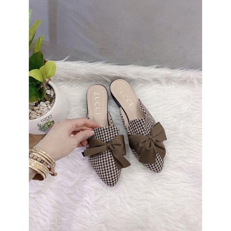  giầy sục nơ vải kẻ mẫu mới hót siêu đẹp êm chân | BigBuy360 - bigbuy360.vn